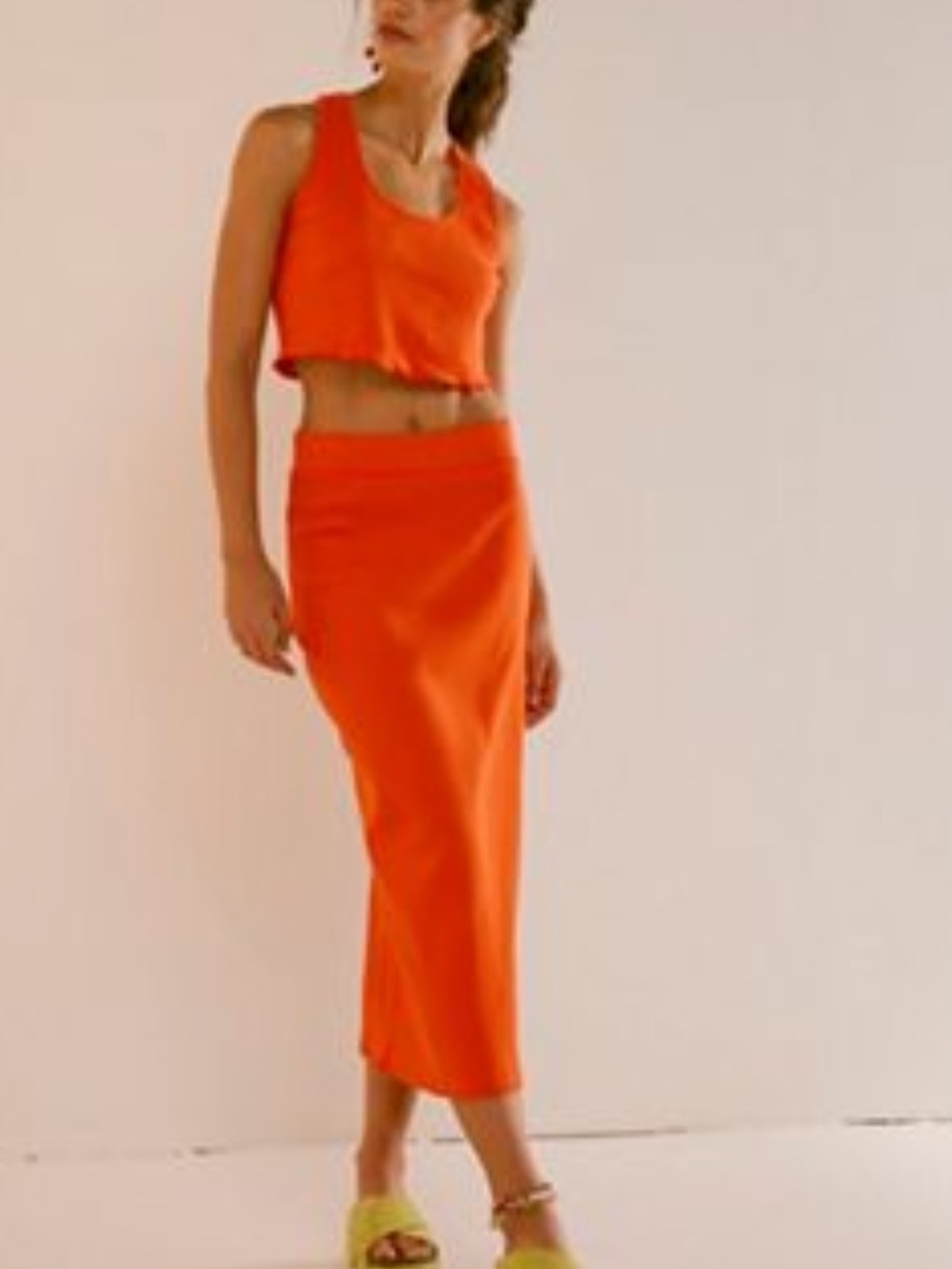 High-Rise Orange Midi Pencil Skirt and racer back tank for Women